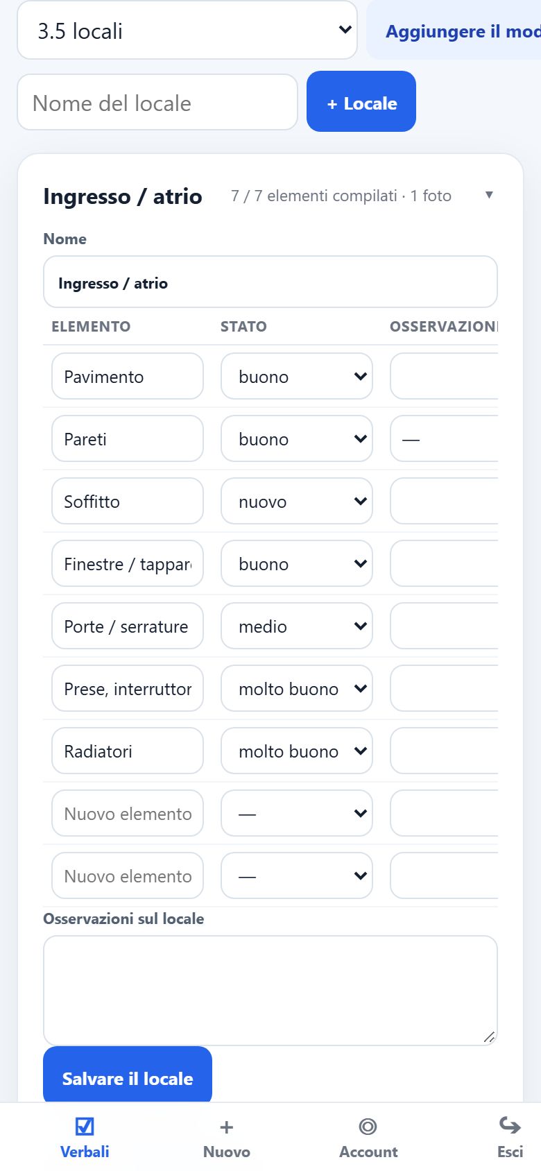 Locali ed elementi di un verbale