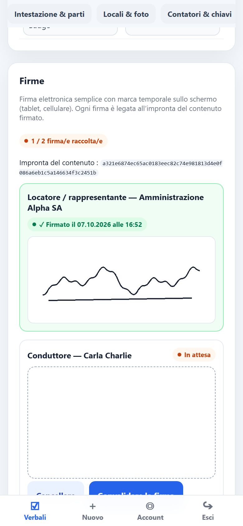 Firma dell’inquilino sullo schermo